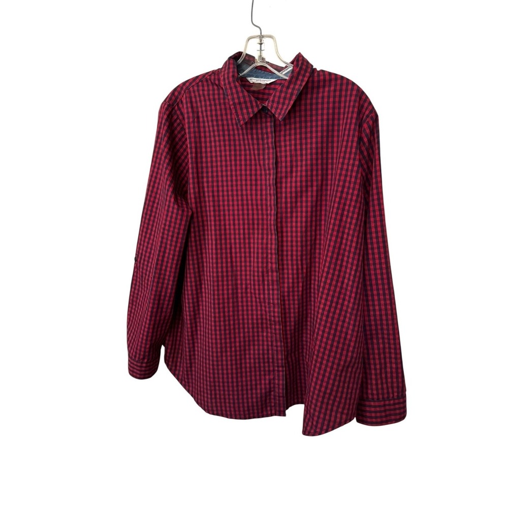 Allison Daley Women's 20W Button Front Long Sleeve Plaid Check Shirt Blouse